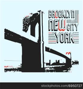 Brooklyn New York City t-shirt print design. Brooklyn New York City t-shirt print design. Grunge vintage t shirt stamp. Printing and badge applique label t-shirts, jeans, casual wear. Vector illustration.