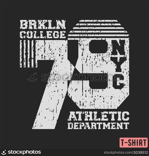 Brooklyn NYC college t-shirt textured stamp. Brooklyn NYC college t-shirt textured stamp. Designed for printing products, badge, applique, label clothing, t-shirts stamps, jeans and casual wear. Vector illustration.