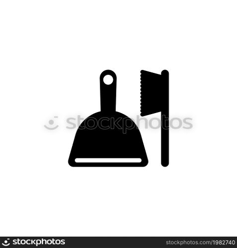 Broom and Scoop. Flat Vector Icon. Simple black symbol on white background. Broom and Scoop Flat Vector Icon