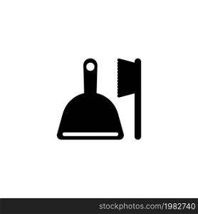 Broom and Scoop. Flat Vector Icon. Simple black symbol on white background. Broom and Scoop Flat Vector Icon