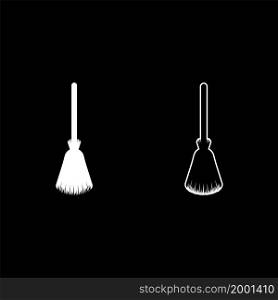 Broom besom broomstick icon white color vector illustration flat style simple image set. Broom besom broomstick icon white color vector illustration flat style image set
