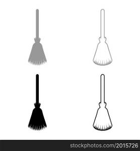 Broom besom broomstick set icon grey black color vector illustration image simple flat style solid fill outline contour line thin. Broom besom broomstick set icon grey black color vector illustration image flat style solid fill outline contour line thin
