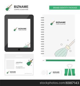 Broom Business Logo, Tab App, Diary PVC Employee Card and USB Brand Stationary Package Design Vector Template