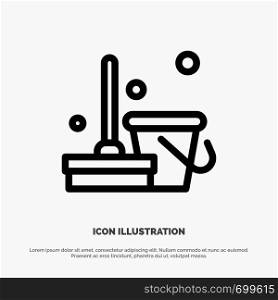 Broom, Clean, Cleaning, Sweep Line Icon Vector
