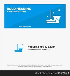 Broom, Clean, Cleaning, Sweep SOlid Icon Website Banner and Business Logo Template