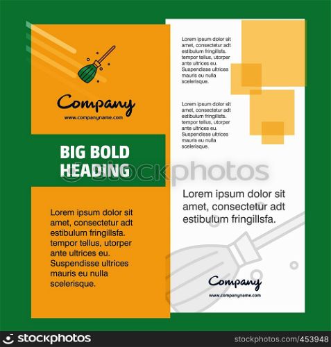 Broom Company Brochure Title Page Design. Company profile, annual report, presentations, leaflet Vector Background