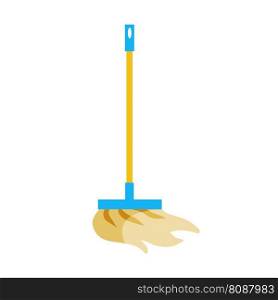Broom for house cleaning. Mop tool with long orange handle. Housekeeping cleanup brush for sweeping floors - cartoon vector illustration. Broom for house cleaning.