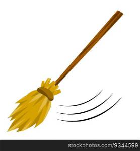 Broom. Rustic item for house cleaning. element of witch. Cartoon flat illustration. Sweeping and Old wooden MOP in wooden handle. Broom. Rustic item for house cleaning.