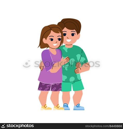 brother and sister vector. child happy girl, hug young siblings, family lifestyle brother and sister character. people flat cartoon illustration. brother and sister vector