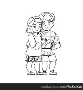 brother and sister vector. child happy girl, hug young siblings, family lifestyle brother and sister character. people black line pencil drawing vector illustration. brother and sister vector