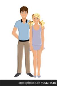 Brother and sister young kids teenagers portrait on white background vector illustration