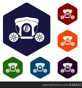 Brougham icons set hexagon isolated vector illustration. Brougham icons set hexagon