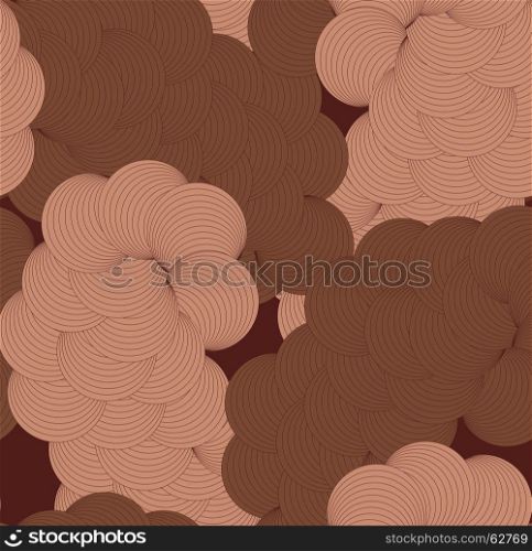 Broun striped swirling abstract shapes. Seamless pattern for fashion fabric textile. Repainting background in vintage retro colors.