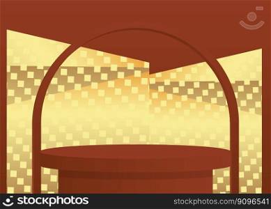 Brown and Gold cylinder pedestal podium. Abstract Mockup product display. Minimal geometric stage showcase for presentation. Realistic vector 3D forms, empty scene.
