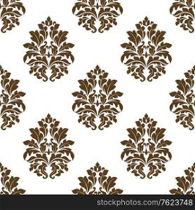 Brown and white damask style arabesque pattern with repeat floral and foliate motifs in a seamless pattern suitable for fabric and wallpaper