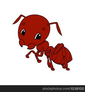 Brown ant. Cute flat vector illustration in childish cartoon style. Funny character. Isolated on white background. Brown ant. Cute flat vector illustration in childish cartoon style. Funny character. Isolated on white background.