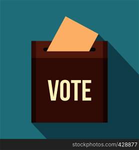Brown ballot box for collecting votes icon. Flat illustration of brown ballot box for collecting votes vector icon for web isolated on baby blue background. Brown ballot box for collecting votes icon
