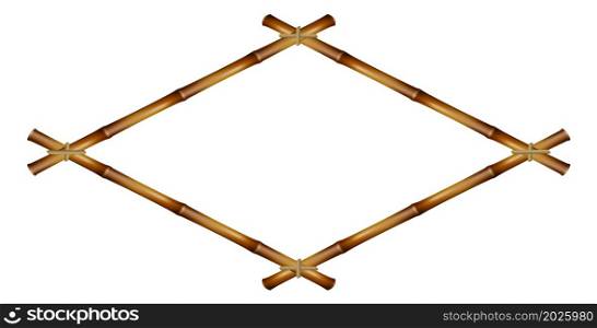 Brown bamboo stick border. Rhombus decorative frame isolated on white background. Brown bamboo stick border. Rhombus decorative frame