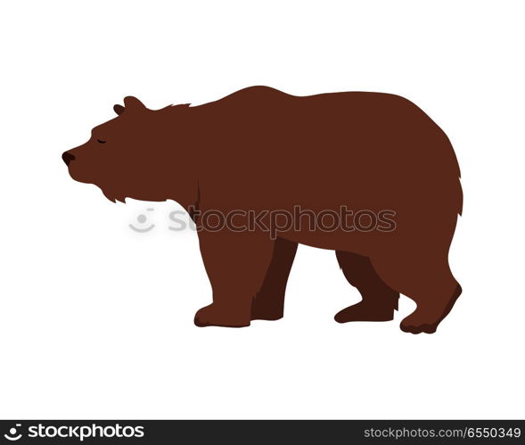 Brown bear flat style vector. Wild and dangerous omnivorous animal. Northern fauna species. For nature concepts, children s books illustrating, printing materials. Isolated on white background. Brown Bear Vector Illustration in Flat Design. Brown Bear Vector Illustration in Flat Design