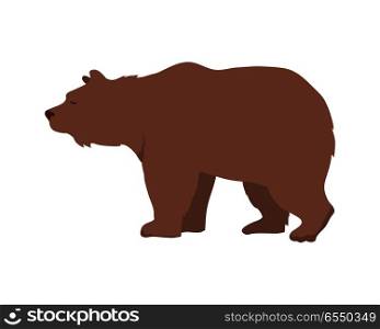 Brown bear flat style vector. Wild and dangerous omnivorous animal. Northern fauna species. For nature concepts, children s books illustrating, printing materials. Isolated on white background. Brown Bear Vector Illustration in Flat Design. Brown Bear Vector Illustration in Flat Design