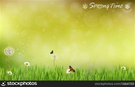 Brown blur background of spring meadow with butterflies.Vector