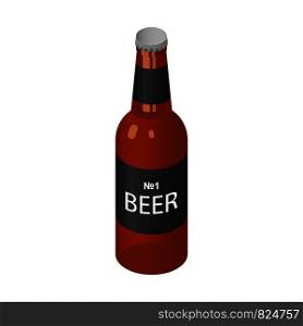 Brown bottle of beer icon. Isometric of brown bottle of beer vector icon for web design isolated on white background. Brown bottle of beer icon, isometric style