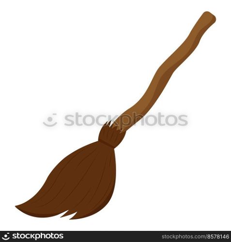 Brown broom with long wooden handle. Halloween with broom.. Brown broom with long wooden handle. Halloween with broom