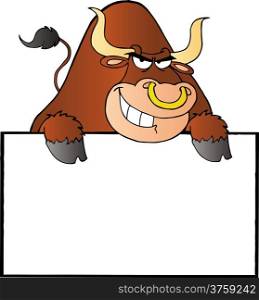 Brown Bull And Blank Sign