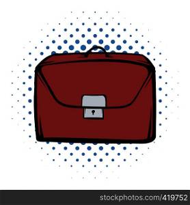 Brown business briefcase comics icon on a white background. Brown business briefcase comics icon