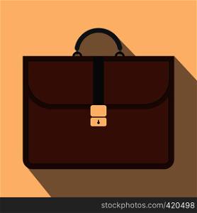 Brown business briefcase flat icon on a beige background. Brown business briefcase flat icon