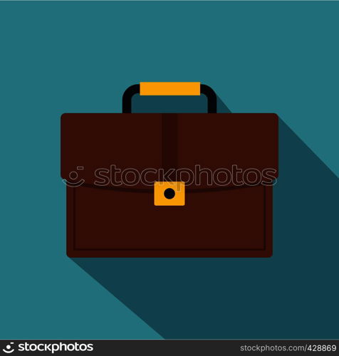 Brown business briefcase icon. Flat illustration of brown business briefcase vector icon for web isolated on baby blue background. Brown business briefcase icon, flat style