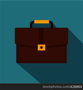 Brown business briefcase icon. Flat illustration of brown business briefcase vector icon for web isolated on baby blue background. Brown business briefcase icon, flat style