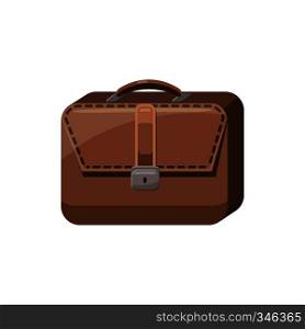 Brown business briefcase icon in cartoon style on a white background. Brown business briefcase icon, cartoon style