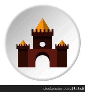 Brown castle icon in flat circle isolated vector illustration for web. Brown castle icon circle