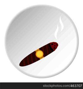 Brown cigar icon in flat circle isolated vector illustration for web. Brown cigar icon circle