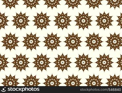 Brown classic blossom and modern bloom shape on pastel background. Vintage and old flower pattern style for retro design