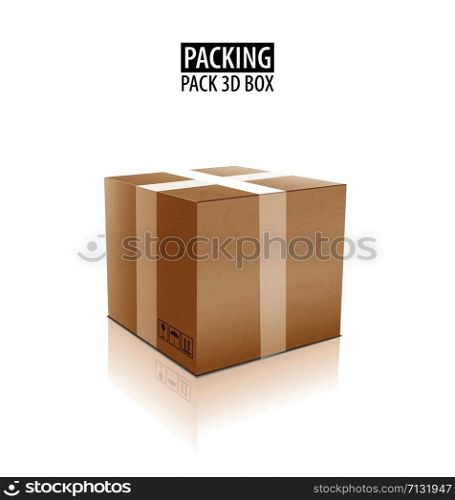 Brown closed carton delivery packaging box with fragile signs isolated on white background. Brown closed carton delivery packaging 3d box with fragile signs isolated on white background vector illustration.