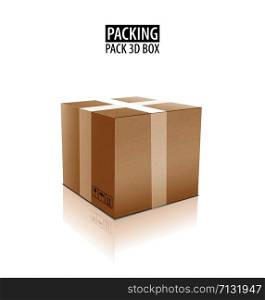 Brown closed carton delivery packaging box with fragile signs isolated on white background. Brown closed carton delivery packaging 3d box with fragile signs isolated on white background vector illustration.