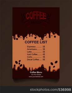 Brown coffee menu design. Restaurant beverage cafe food vector.