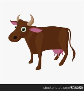 Brown cow icon in cartoon style on a white background. Brown cow icon, cartoon style