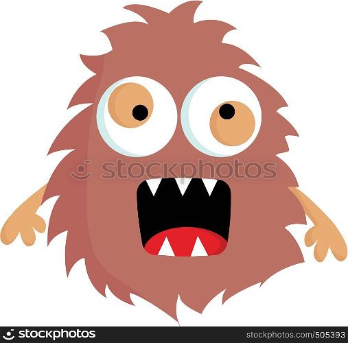Brown crazy furry monster vector illustration on white background.