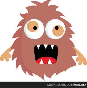Brown crazy furry monster vector illustration on white background.