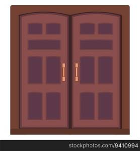 Brown double doors with door knobs isolated on white background. Vector clipart.. Brown double doors with door knobs isolated on white background. Clipart.