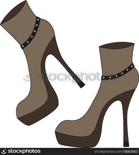 Brown elegant fashilonable high heeled women autumn shoes isolated icon. Vector illustration.