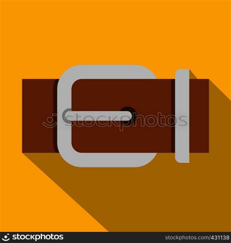 Brown elegant leather belt icon. Flat illustration of brown elegant leather trousers belt vector icon for web on yellow background. Brown elegant leather belt icon, flat style