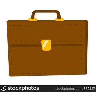 Brown elegant leather briefcase with golden buckle vector cartoon illustration isolated on white background.. Brown briefcase vector cartoon illustration.