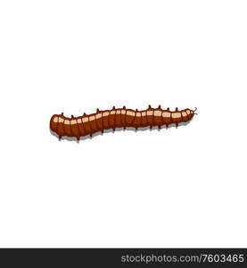 Brown fat caterpillar pest isolated moth larva. Vector poisonous snail insect, wildlife snake. Fat hairy caterpillar of brown color