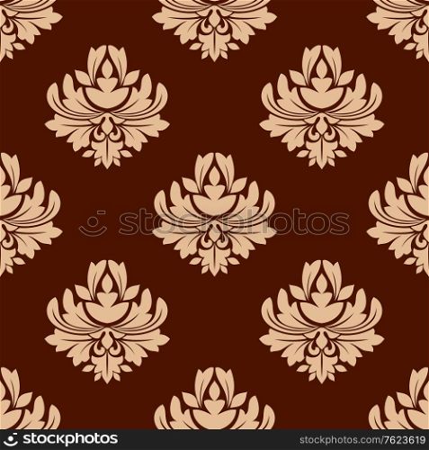 Brown floral seamless pattern with beige decorative elements for wallpaper, textile or background design
