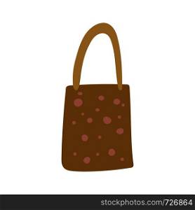 Brown gift paper bag with polka dot decor illustration. Hand drawn clipart. Flat style illustration. Greeting card, poster, banner, design element. . Brown gift paper bag illustration