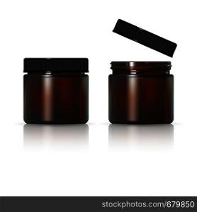 Brown glass jar for cosmetic cream. Realistic cosmetic package